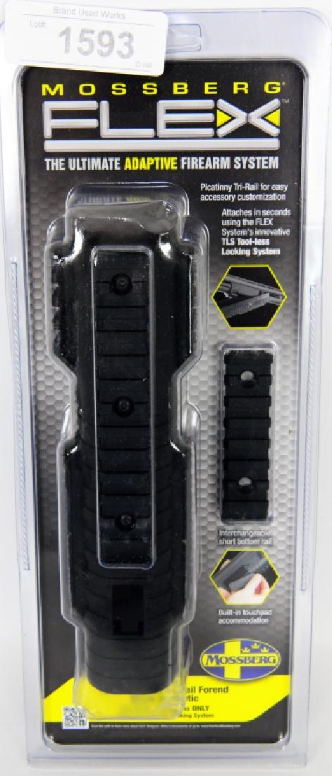 NEW Mossberg FLEX Tactical Railed Forearm Polymer: Mossberg FLEX Tactical Railed Forearm Polymer Black 95213 The Mossberg FLEX Tactical Railed Polymer Forearm is a replacement part for the Mossberg FLEX 500 and 590 shotguns. Featuring two side rails a
