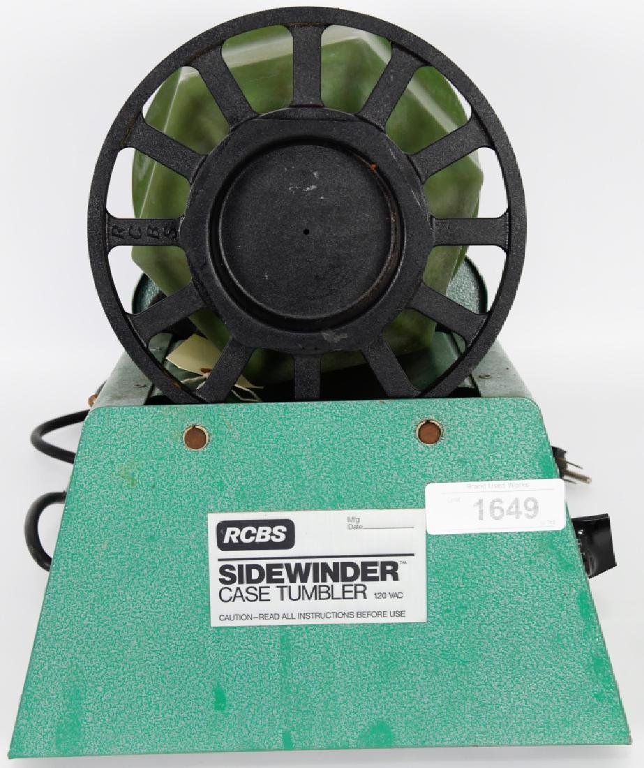 RCBS Sidewinder Case Tumbler 120 vac: RCBS Sidewinder Case Tumbler 120 vac Features: Can use either wet or dry media Motor is connected to timer switch with automatic cut-off Drum comes with perforated lid that separates liquid or dry med