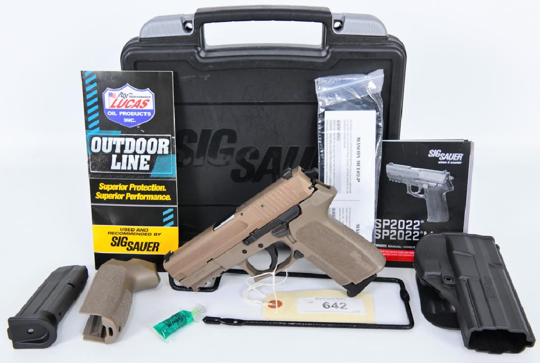 Brand New Sig Sauer P2022 9MM FDE Pistol: Up next is a Brand New Sig Sauer P2022 Pistol in FDE chambered in 9mm and comes in the original factory hard case with 2 mags, extra size backstrap, holster, and paperwork. More from the internet belo