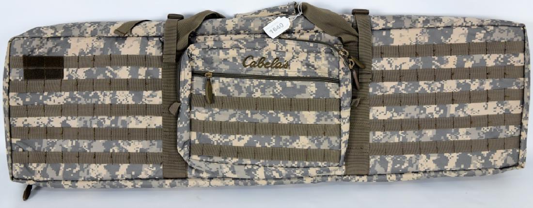Cabela's Digital Camo Padded 2 Gun Soft Case: Here is a real nice case that accomodates 2 AR style rifles with pouches and straps to keep your gun in place, also has multiple pouches and molle webbing. 42X14X6"