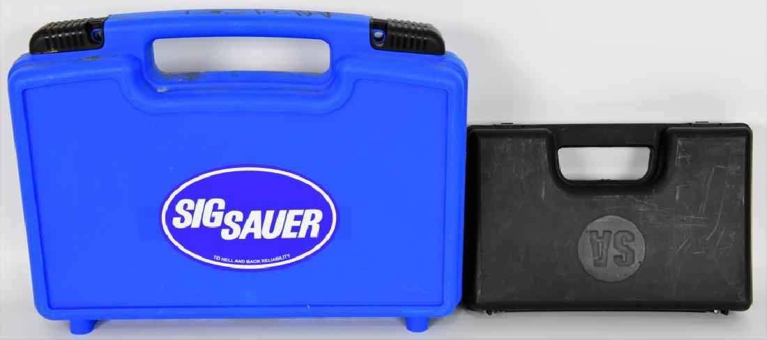 Lot of 2 Handgun Hardcases: Sig Sauer & SA: 1. Sig Sauer Blue Hardcase that shows it was for a P226R pistol Padded interior measures approx 13.5" x 8.5" 2. SA Black pistol Hardcase foam padding on the interior measures approx 9" x 6" (great for