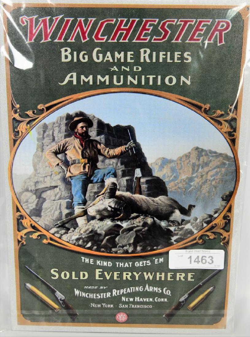 Winchester Big Game Rifles and Ammunition Tin Sign: Winchester Big Game Rifles and Ammunition Hunter with Ram Tin Sign 11 x 17in in sealed package