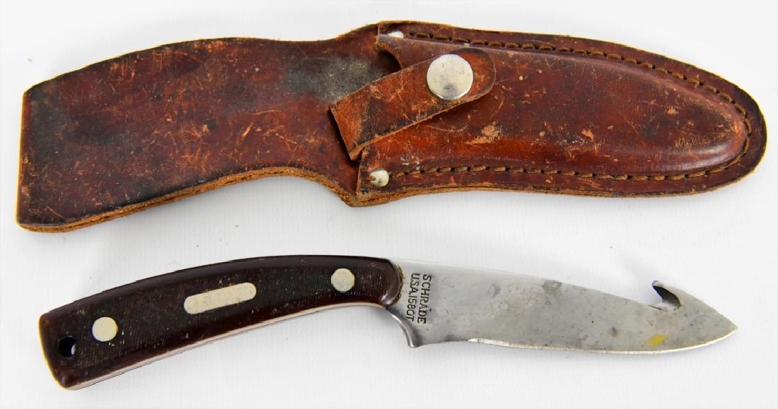 SCHRADE USA 1580T fixed Blade Knife w/ leather she: SCHRADE Made in the USA fixed blade knife with OLD TIMER on the handle pre owned condition refer to pictures for condition, Australians refer to this knife as the Stockmans Knife