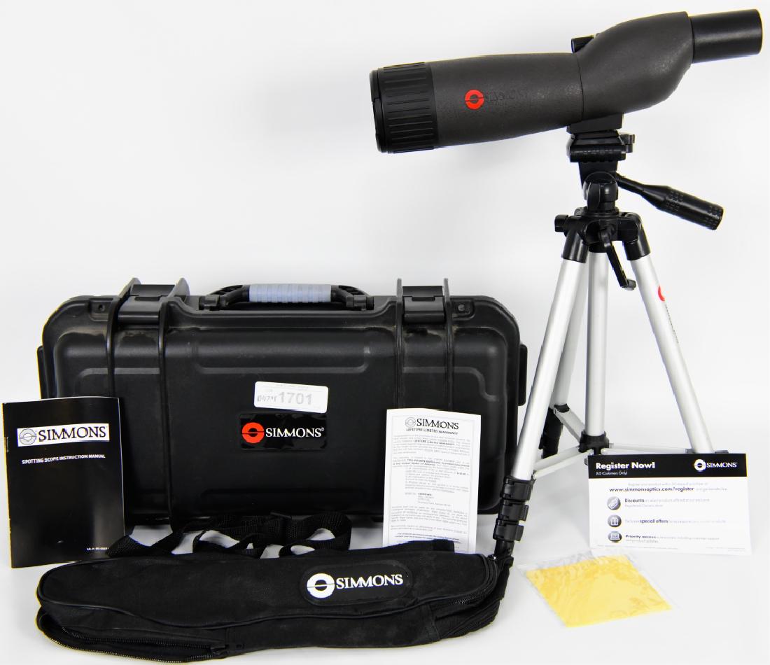 Simmons 20-60x60 Spotting Scope with hardcase and: Like new condition, does not appear to have been used, super super clean: comes with great features like collapsible sunshade, focus knob, zoom ring, the tripod has side tilt lock, quick mount latch, 