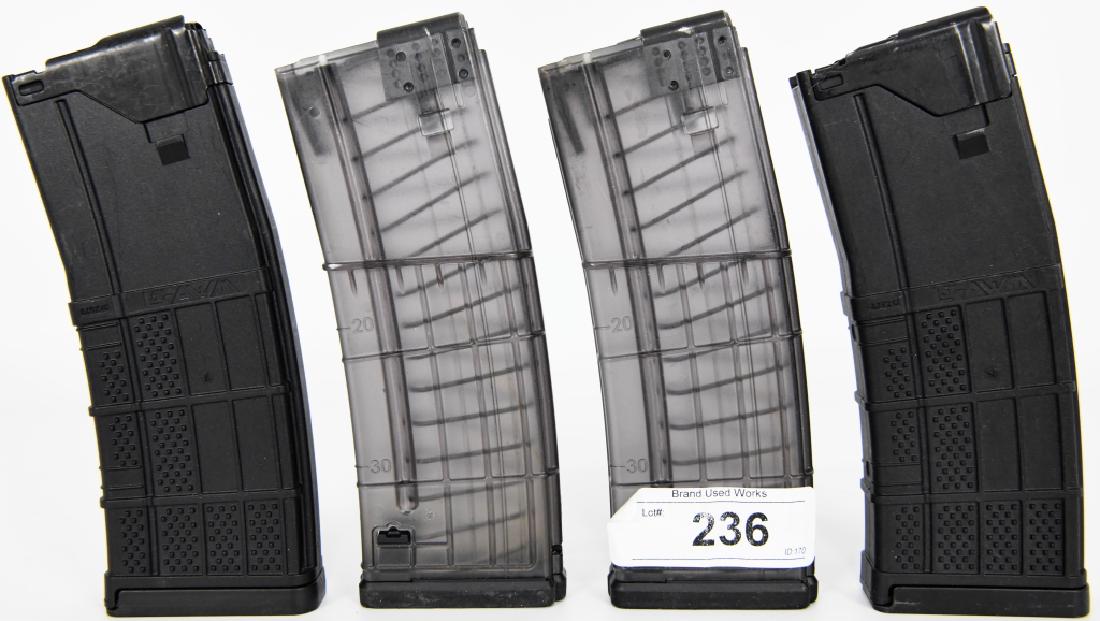 Lot of 4 Lancer AR-15 30 Rd. Magazines: 2 are black L5 AWM, 2 are smoke L5.