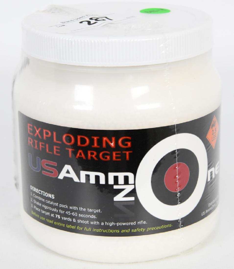 Exploding Rifle Target USAmmz One Sealed: 2.5 pounds - whoop whoop time for the guys to party! 1. combine catalyst pack with the target 2. shake vigorously for 45-60 seconds 3. place target at 75 yds and shoot with high powered rifle