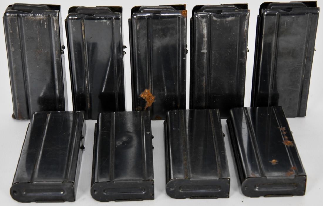 9 various - M1 Carbine 20 rd Mags 1 loaded: Here is a lot of 9 various name: M1 Carbine Magazines approx 20 rds 2-KSG - one of these mags is loaded and has small mark rust see pic 1-CB note (minor rust mark at bottom see picture) 2-BW 1-RUGG 1-