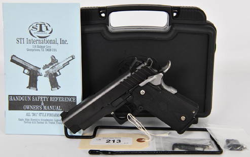 STI VIP 2011 Semi Auto 9mm Pistol with Hardcase: Up for auction is an STI International V.I.P. 2011 (1911 Style) Semi automatic 9mm Pistol. Frame- comes with one magazine, black hardcase and owners manual, and small tool set. STI Patented Modular St