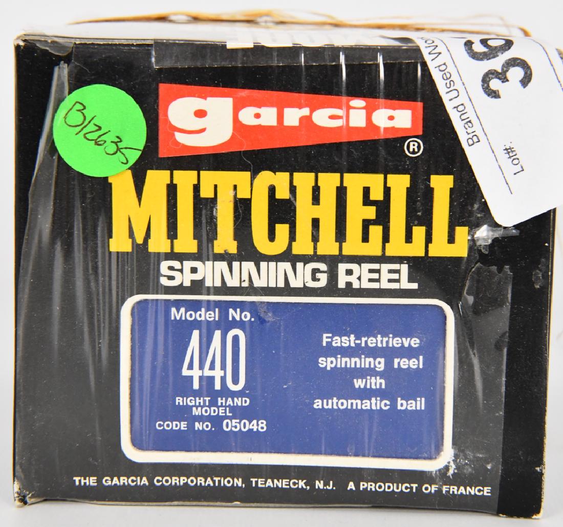 Garcia Mitchell Spinning Reel Model 440 RH NEW: new in the box is a Garcia Mitchell Spinning Reel Model 440 Right Hand, Fast Retrieve spinning reel with automatic bail, Get more from your new reel model 05048 great catch! (haha get it great catch)