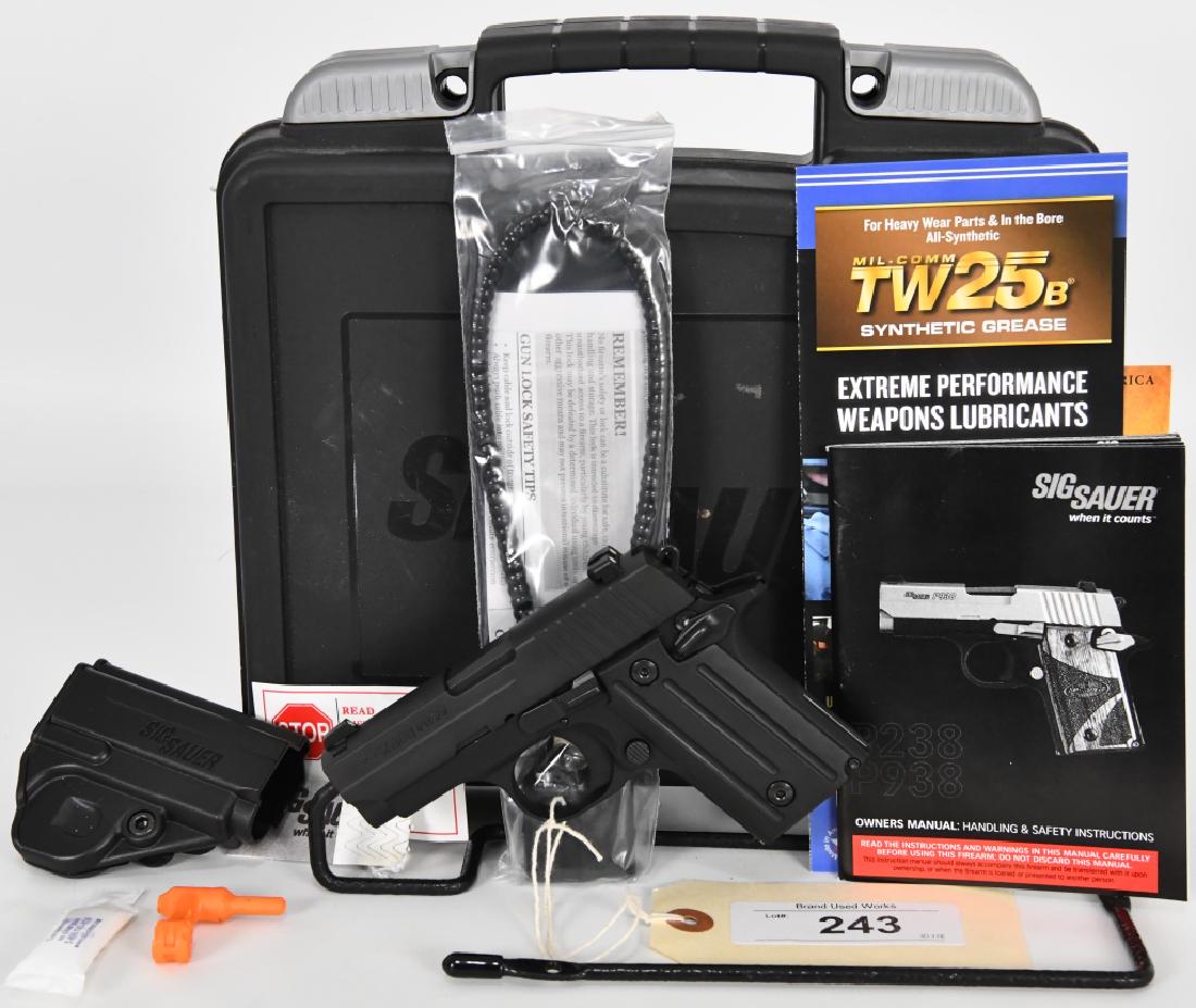 SIG Sauer P238 Nitron Semi Auto Pistol .380: Up for auction is a like brand new Sig Sauer P238 conceal carry pistol chambered in .380 and comes in ther factory hardcase with 1 mag, holster, and paperwork. This is one fine little backup pistol. M