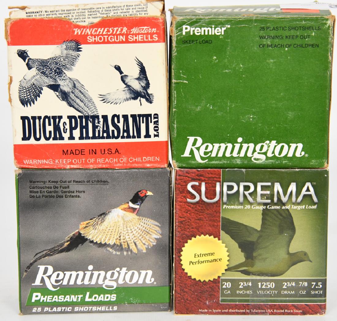 100 RDS OF 20 GA PLASTIC SHOTSHELLS: WINCHESTER DUCK & PHEASANT 2 3/4" SUPREMA 2 3/4 7/8 OZ REMINGTON 2 1/2" 7/8 OZ