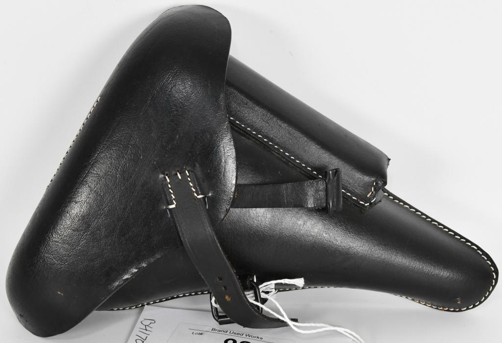WW2 P08 Holster Black color MARKED “EG Leuner”: WW2 P08 Holster Black color MARKED “EG Leuner” Reproduction Black Leather Construction Luger Tool Compartment Reproduction WWII German Military Leather Hardshell Holster for the German Luger P08 P