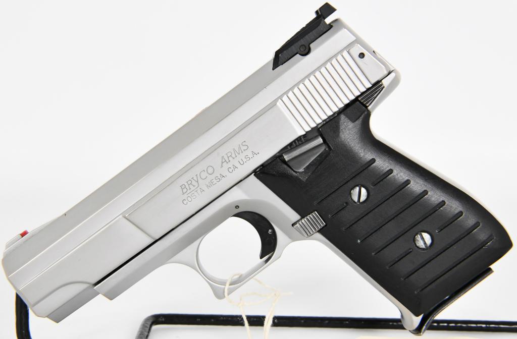 Bryco Jennings Model Nine CA Semi Auto 9MM Pistol: Up Next we have a Bryco Jennings Model Nine CA Semi Auto 9MM Pistol and it is in Excellent Pre-Owned Condition, Comes With 1 Factory Magazine, Adjustible rear sight, fixed front.