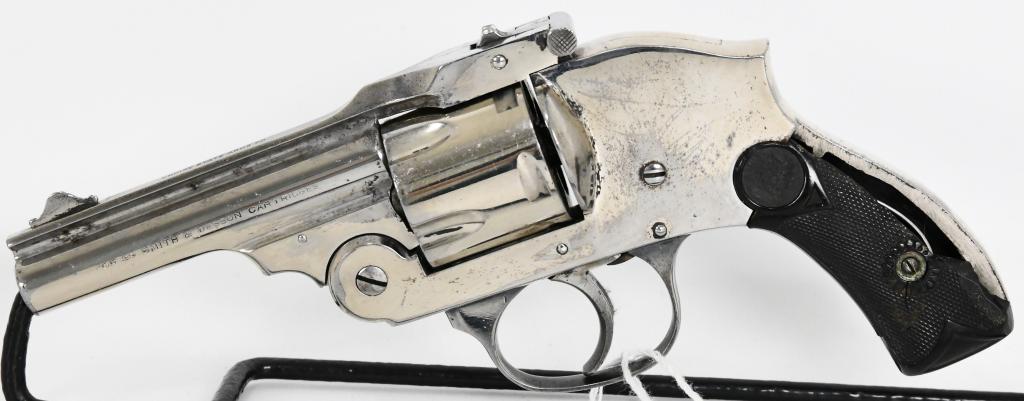 Empire State Arms .38 Top Break Hammerless: Here is a 5 shot, hammerless, top break, double action revolver in 38 S&W caliber by Empire State Arms. This is probably a contract made gun made by Meriden Firearms. Both grips have issues, 3 1/4" Ba