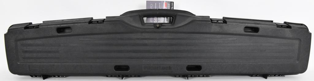Plano ProMax Single scoped Pillar lock Gun Case: New with tags! Plano Protector Pro-Max PillarLock Scoped Rifle Case 53" Polymer Black This case uses the patented Pillarlock which adds crush-resistant strength to the case. It will hold a scoped rifl