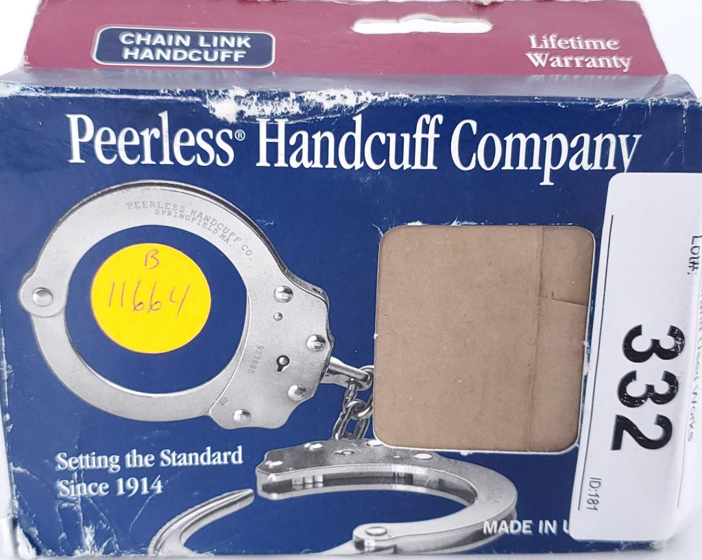 Peerless Handcuff Chain Link Handcuff: Peerless Handcuff Chain Link Handcuff The Peerless Handcuff Chain Link Handcuff was built to be the ideally suited way for police force personnel to have a reputable pair of handcuffs. A reliable hand
