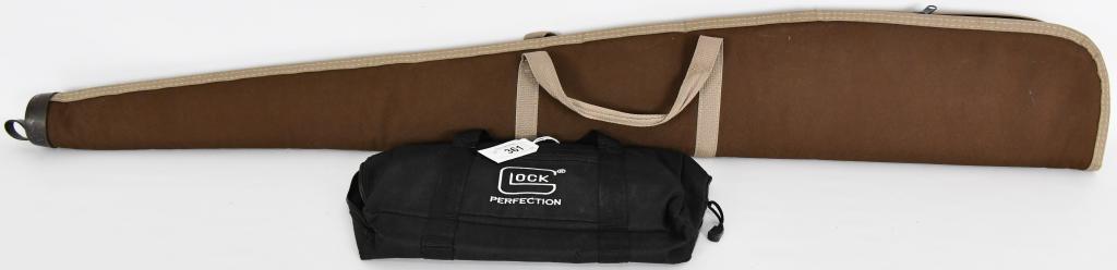Glock Perfection field Bag and a ALLEN Rifle case: the Glock field bag measures approx 9x14" with exterior pocket and interior pockets, and a nice ALLEN rifle / shotgun case, brown with tan binding and handles, heavy duty, thick padding and measures a
