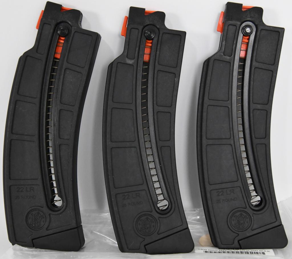 (3) Smith & Wesson M&P 15 22LR 25 rd Factory mags: NEW lot of 3 Smith & Wesson M&P15 22 Lr 25 round factory magazines please know the laws in your state for "high" capacity magazines