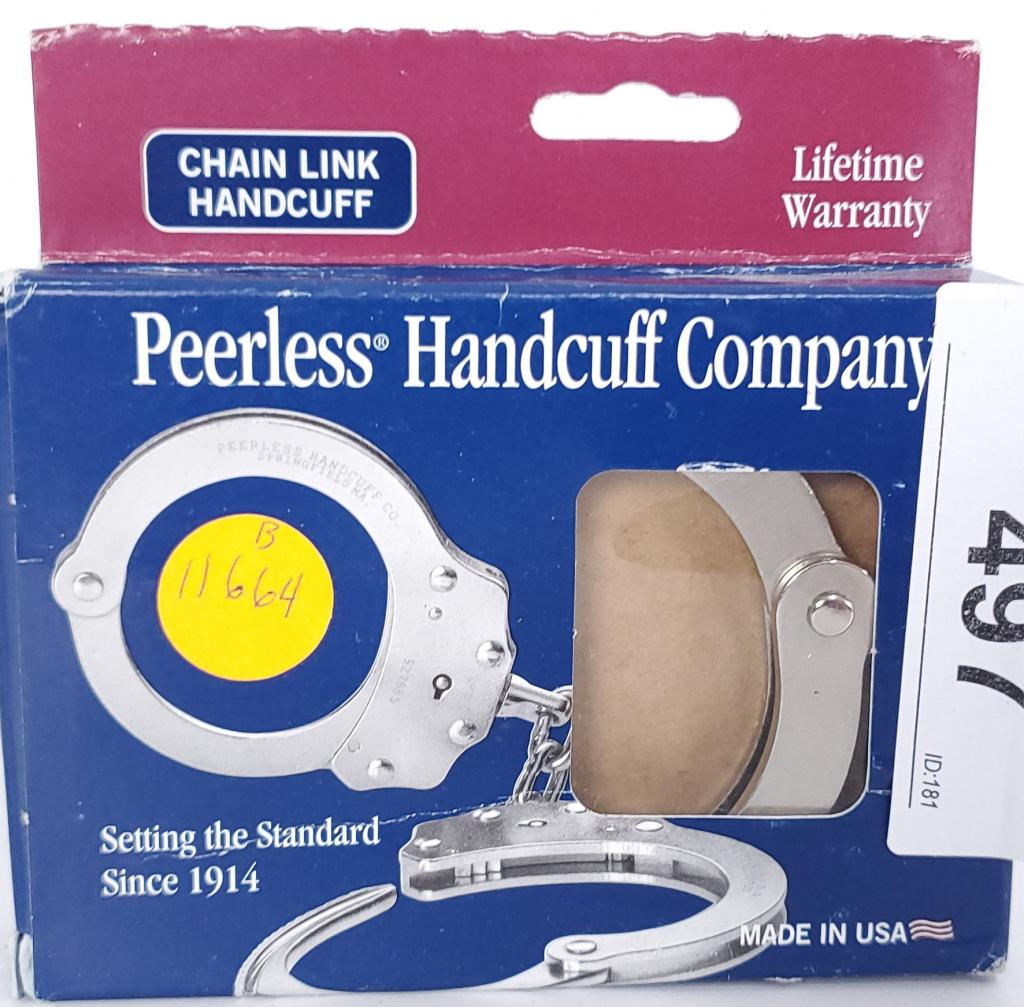Peerless Handcuff Chain Link Handcuff: Peerless Handcuff Chain Link Handcuff The Peerless Handcuff Chain Link Handcuff was built to be the ideally suited way for police force personnel to have a reputable pair of handcuffs. A reliable hand