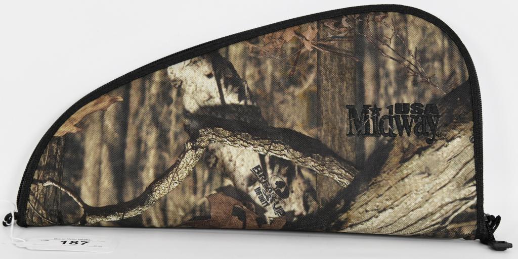 Midway USA Mossy Oak Break-Up Pistol Case: Up Next we have a Midway USA Mossy Oak Break-Up Infinity Padded Zippered Pistol Case For Large Revolvers, Measures 15.5" X 8" 15.5 Inches: Most Large Frame Pistols & Revolvers with 6”-7.5" Barrels &