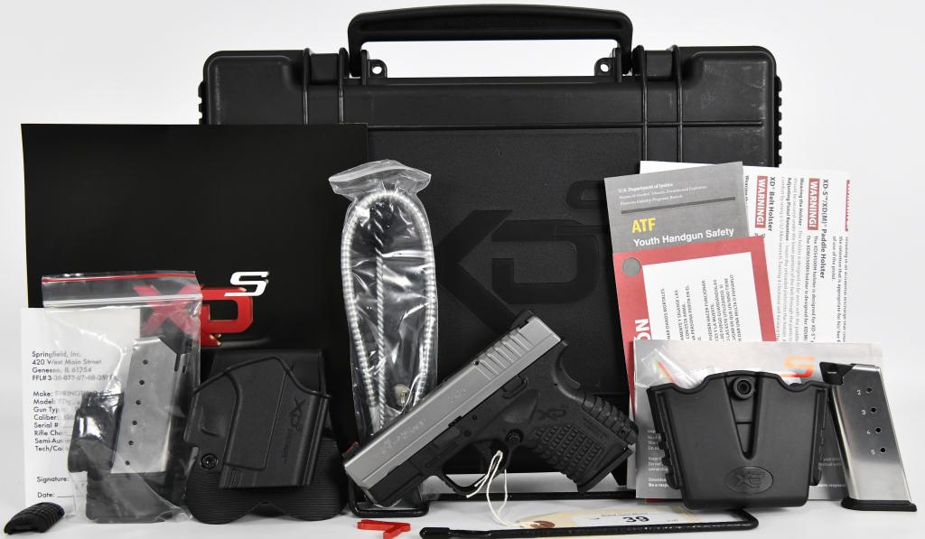 Brand New Springfield Armory XDS Compact .45 ACP: Up Next We have a Brand New Springfield XDS 45 ACP Compact, 2 Tone, Single Stack Semi Auto Pistol Chambered in .45 ACP, Comes With 3 Magazines, In The Factory Hardcase with The Gear Package - Holster,