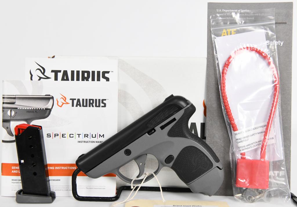 Brand New Taurus Spectrum .380 ACP Semi Auto: Up Next We Have a Brand New Taurus Spectrum .380 ACP Semi Auto Pistol With a 2.8" Barrel, Two Magazines one 6 rd, One 7rd, Polymer Frame Two Tone Black/Gray Finish. It Come Brand New in the Factory Bo