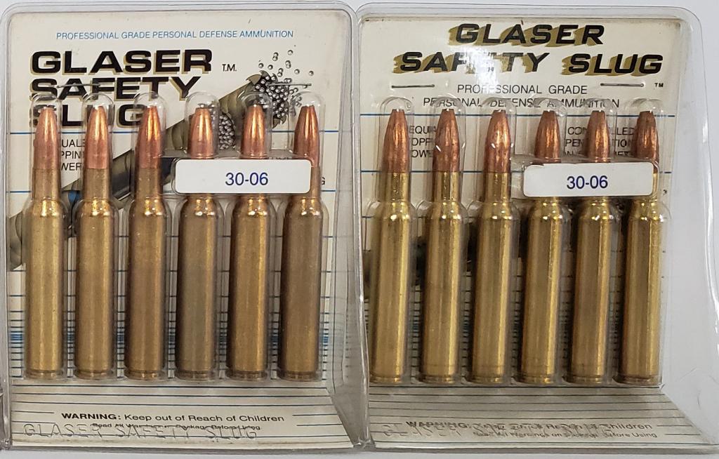 12 Rounds Of Glaser Safety Slug .30-06 Ammo: the Glaser Safety Slug® was designed in 1974 in response to the possibility of having to use a handgun on an airplane by the Sky Marshals . The concerns at that time were over penetration on soft tis