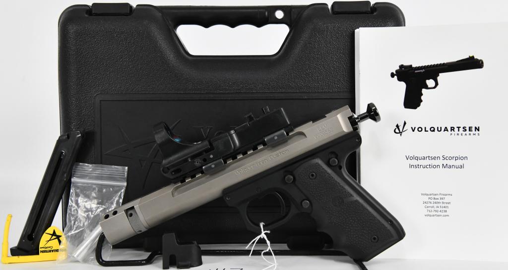 Volquartsen Custom Scorpion Pistol W/ Scope: Up Next We have a Amazing Volquartsen Custom Scorpion Pistol Chambered in .22LR and Comes in the Factory Hardcase With Takedown Tool and 2 Magazines, This Awesome Pistol is Topped With an Amazing C-Mo