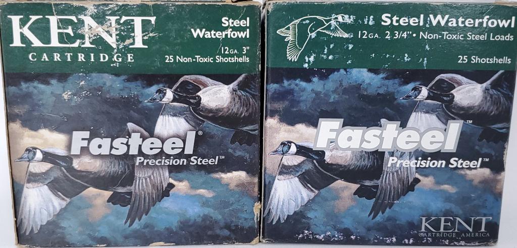 50 Rounds Of Kent Fasteel WaterFowl 12 GA: One is 3" 1 1/4" The Other One Is 2 3/4" 1 1/8 OZ