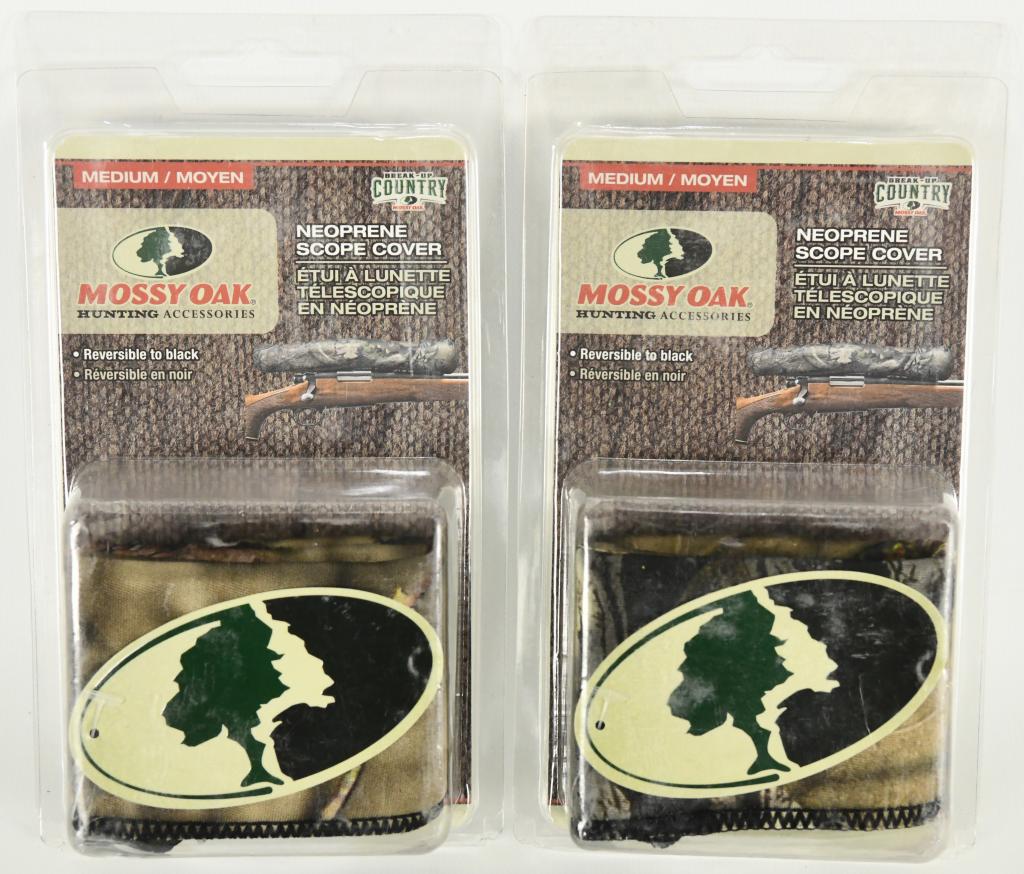 Lot of 2 Mossy Oak Neoprene Scope Cover Camo: Lot of 2 Mossy Oak Neoprene Scope Cover MO-SCM-BC Camo Mossy Oak Neoprene Scope Cover MO-SCM-BC Camo Fits Medium Scopes Up to 12" Long and 44mm Lens Diameter Reversible To Black Protects Scopes In Tra