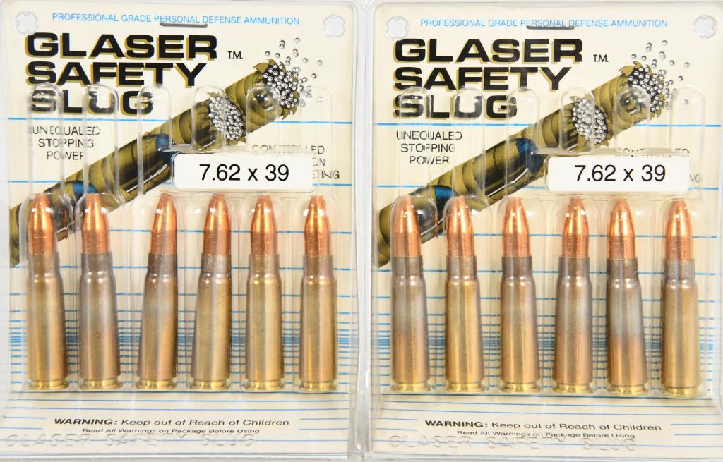 12 Rounds of Glaser Safety Slugs 7.62x39 Ammo: the Glaser Safety Slug® was designed in 1974 in response to the possibility of having to use a handgun on an airplane by the Sky Marshals . The concerns at that time were over penetration on soft tis
