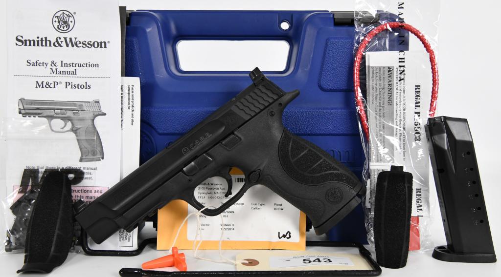 Brand New Smith & Wesson M&P 40L PRO C.O.R.E. .40: Up Next we have a Brand New Smith & Wesson M&P 40L PRO C.O.R.E. Semi Automatic Pistol Chambered in .40 S&W, 5" Barrel, Two 15 Round Magazines, 3-Interchangeable Newly Enhanced Textured Palmswell Grip 