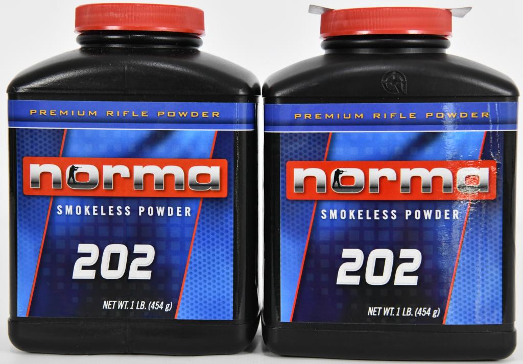 Lot of 2 Bottles - New - NORMA 202 RFL POWDER 1LB: Lot contains 2 new bottles of NORMA 202 RFL POWDER 1LB The shooter using Norma powder can safely trust that loading data, pressure, velocity and accuracy are maintained at the same high level from lot