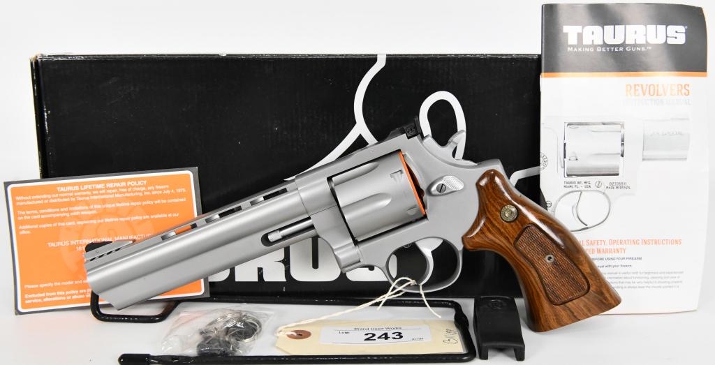 NEW Taurus 44 DA Revolver .44 Magnum 6.5" Ported: Up Next is a New Taurus 44 Double Action Revolver Chambered in .44 Magnum With a 6.5" Ported Barrel, Comes in the Factory box with paperwork and Keys. More from the internet below: Taurus 44 Double Ac