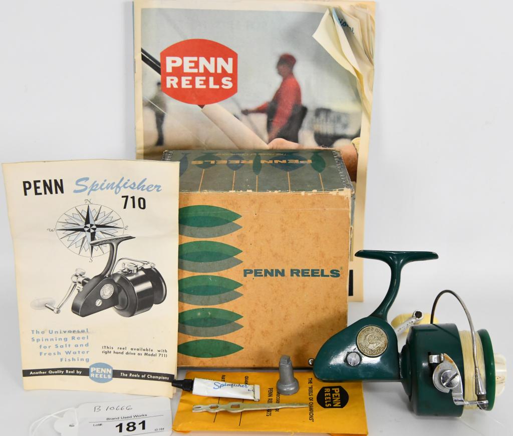 Vintage Penn Spinfisher 710 Left Handed Fishing: Vintage Penn Spinfisher 710 Left Handed Fishing Reel In Original Box Gear Ratio is 3.6 to 1 , Approx Cap 200 yrds 12 lb Mono, Steel Ball Bearings