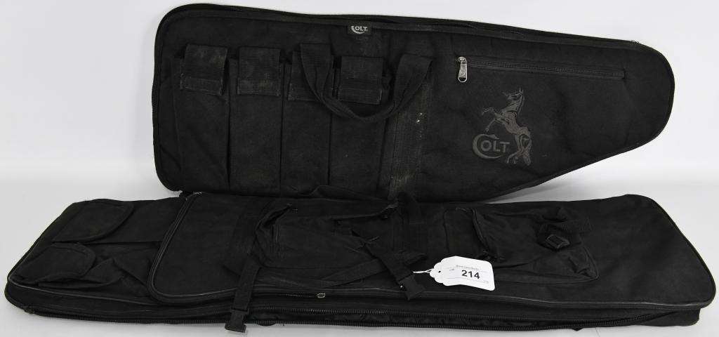 Lot of 2 Soft Padded Rifle/Shotgun Cases: Lot of 2 Soft Padded Rifle/Shotgun Cases Colt Case With Magazine Pouches Measures 34" Long Backpack Style Rifle/ShotGun Case Measures 37" Long With Pouches