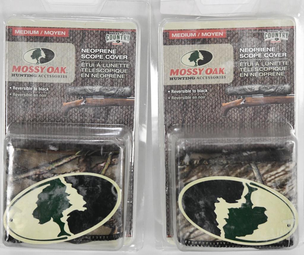 Lot of 2 Mossy Oak Neoprene Scope Cover NIP: Lot of 2 Mossy Oak Neoprene Scope Cover NIP Fits Medium Scopes up to 12" Long and 44mm Lens Diameter , Reversible to Black & Protects Scopes in Transit