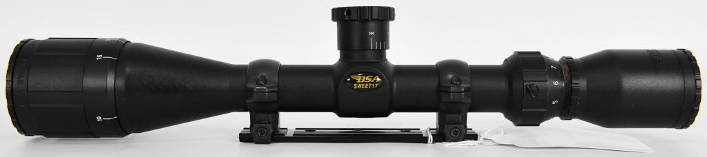 BSA Sweet 17 3-9x40 Rifle Scope & Mount: BSA Sweet 17 3-9x40 Rifle Scope & Mount Comes With Lens Covers Scope Rings & Rail Adjustable Zoom In Good Condition