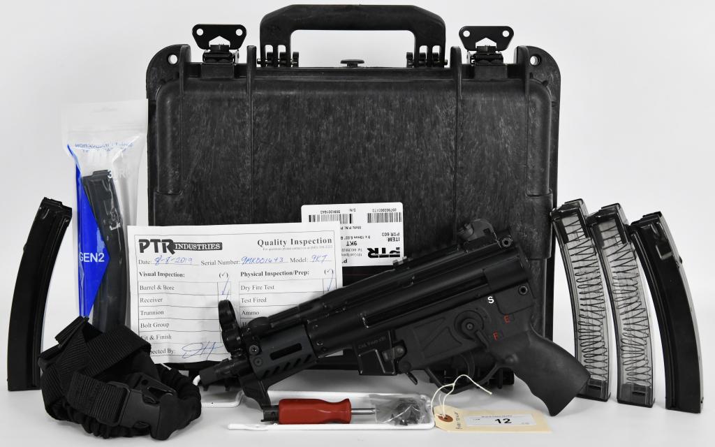 PTR 9KT 603 With Binary Trigger 9MM Semi Auto: Up Next We Have an Awesome HK MP5 Clone by PTR. This PTR 9KT Semi Auto Pistol is Chambered in 9mm Luger, 5.16" Threaded Barrel, Comes With Five 30 Round Magazines, Aluminum M-LOK Handguard ,Aluminum E