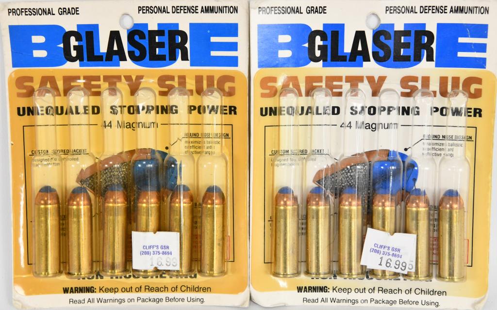 12 Rounds Of Glaser Blue Safety Slugs .44 Magnum: The Glaser Safety Slug® was designed in 1974 in response to the possibility of having to use a handgun on an airplane by the Sky Marshals . The concerns at that time were over penetration on soft tis