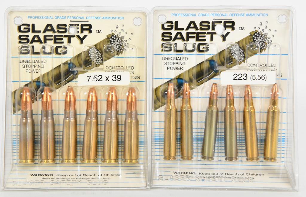 6 CT .223 & 6 CT 7.62X39 Glaser Safety Slug Ammo: Up Next is 2 Factory Sealed packages of 6 Round Each for a total of 12 Rounds Of .223/5.56 Glaser Safety Slug Ammo the Glaser Safety Slug® was designed in 1974 in response to the possibility of havin
