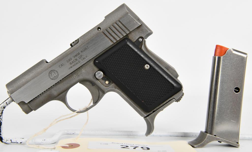AMT .380 Back Up Semi Auto Pistol: Up for auction next is a nice little back-up pistol, This firearm is made by AMT, Marked IAI Irwindale, Ca. And is chambered in .380 (9mm Kurz) and is in great pre-owned condition. It Comes With 2 Mag