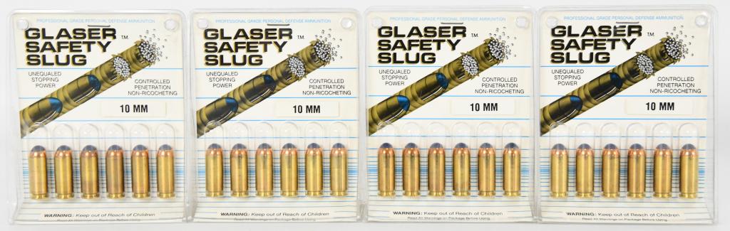 24 Rounds Of Glaser Safety Slug 10mm ammunition: Glaser Safety Slug 10mm ammunition the Glaser Safety Slug® was designed in 1974 in response to the possibility of having to use a handgun on an airplane by the Sky Marshals . The concerns at that tim