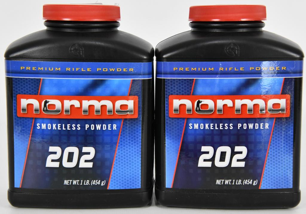 Lot of 2 Bottles - New - NORMA 202 RFL POWDER 1LB: Lot of 2 Bottles - New - NORMA 202 RFL POWDER 1LB Lot contains 2 new bottles of NORMA 202 RFL POWDER 1LB The shooter using Norma powder can safely trust that loading data, pressure, velocity and accur