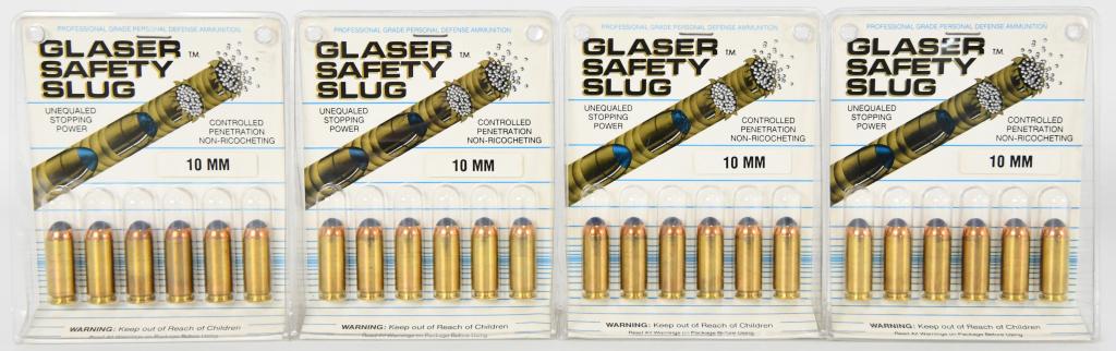24 Rounds Of Glaser Safety Slug 10mm ammunition: Glaser Safety Slug 10mm ammunition the Glaser Safety Slug® was designed in 1974 in response to the possibility of having to use a handgun on an airplane by the Sky Marshals . The concerns at that tim