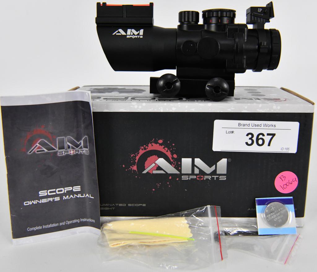 AIM 4x32 TRI-ILLUMINATED Scope w/Fiber Optic Sight: AIM Sports Prismatic Series, 4x32mm, Rapid Ranging Reticle, Fiber Optic Front Sight, Rifle Scope This sleek AIM® Sports Prismatic 4x32mm Scope with Rapid Ranging Reticle gives you a faster fix on you