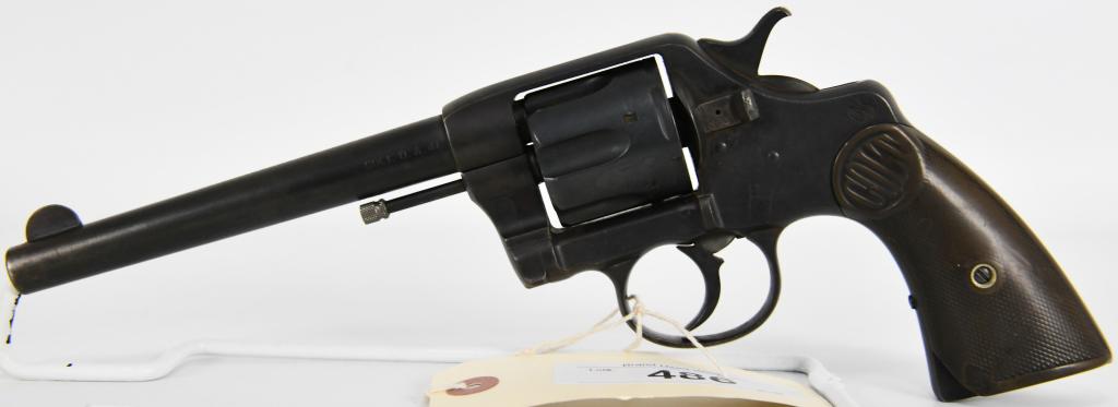 1892 Colt DA 41 New Army Navy Model Commercial .41: Up Next We Have an 1892 Colt D.A. 41 New Army Navy Commercial Model Chambered in .41 Caliber, 6" Barrel, Six Shot, Blade Front and Frame notch rear sights, and fitted with checkered hard rubber grips 