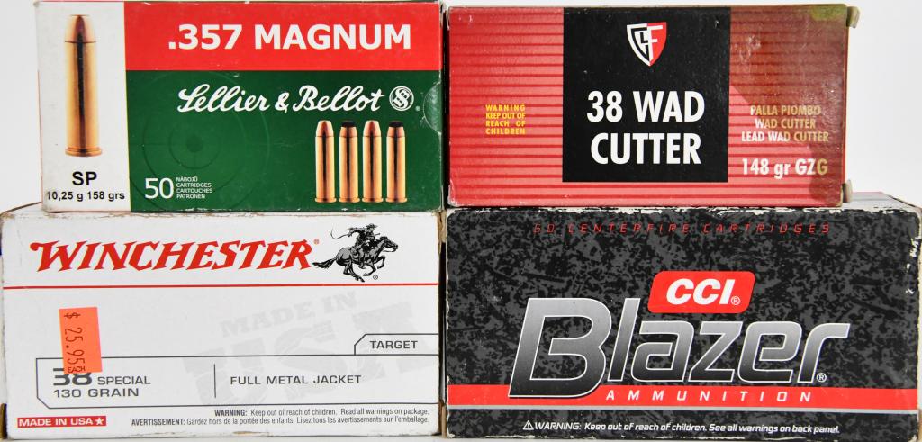 189 Rounds Of .357 Magnum & .38 Special Ammo: 189 Rounds Of .357 Magnum & .38 Special Ammo ,36 Rounds Are 357 Magnum CCI Blazer 158 GR JHP,50 Rounds Are Sellier & Bellot 158 GR .357 Magnum, 50 Rounds Are Winchester .38 Special 130 GR , & 50 Round