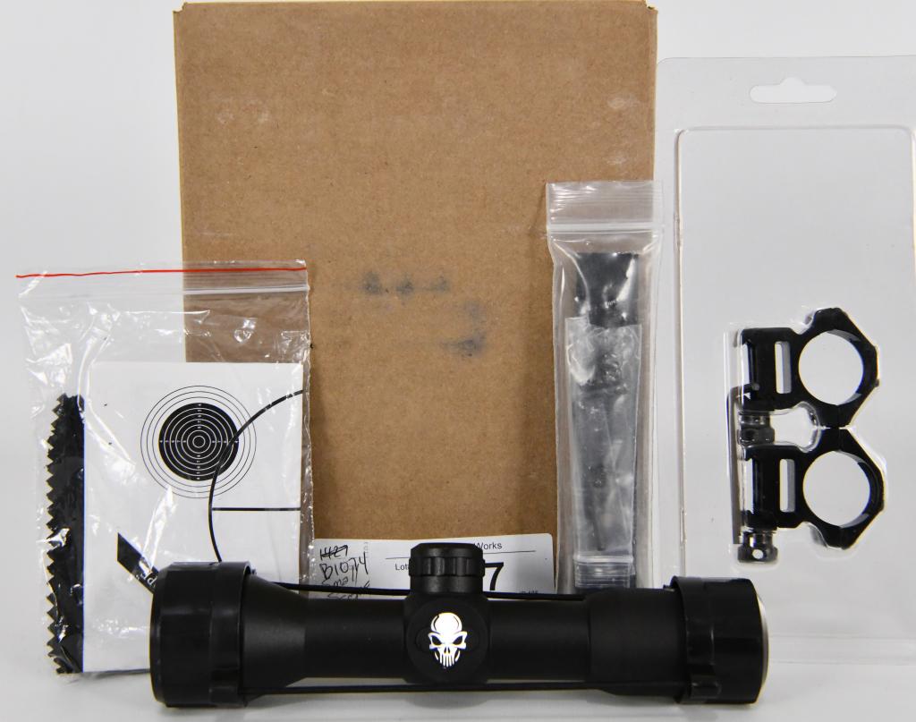 SKULL 4X32 COMPACT MILDOT SCOPE OPTIC 1" Tube Aims: SKULL 4X32 COMPACT MILDOT SCOPE OPTIC 1" Tube Aim Sport Reticle With Mounting Rings Zip Focus Matte Black Compact Scope wth Milldot Reticle Windage and Elevation Adjustable Blue Fused Mulit-Coated Len