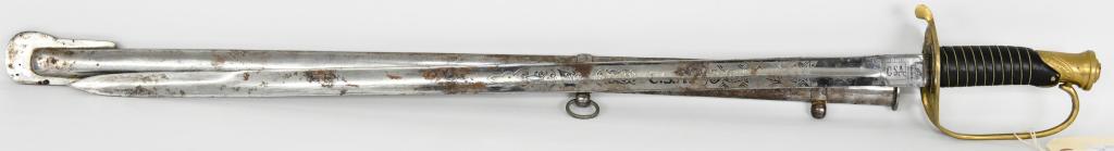 Confederate States of America Cavalry Officer Sword Rep: Confederate States of America Cavalry Officer Sword Replica & Scabbard Blade Measures 30" Long This saber has a blade made of 1065 high carbon steel. Features wire wrapped leather handle, and brass th